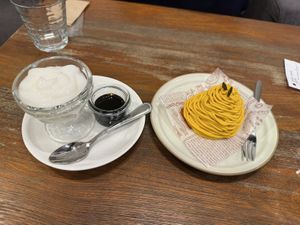 Yogurt like fermented Rice flour (Left) & Pumpkin Mont Blanc   at CHOICE in Kyoto