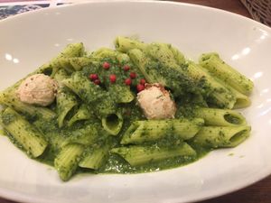 Pasta genovese w veg cheese at CHOICE in Kyoto