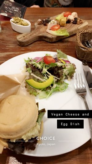 Vegan Cheese platter (top) and Egg Sandwich dish (bottom) at CHOICE in Kyoto