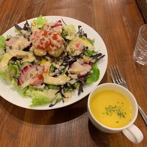 Taco rice and corn soup at CHOICE in Kyoto