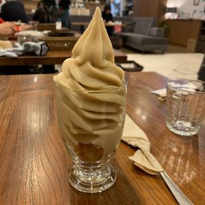 Sprouted brown rice milk and amazake soft serve at CHOICE in Kyoto