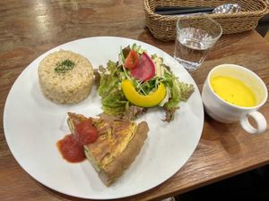 Corn soup and quiche at CHOICE in Kyoto