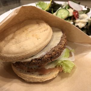 Gluten-free vegan burger (quinoa patty). Yum! at CHOICE in Kyoto