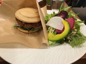 Vegan cheeseburger  at CHOICE in Kyoto