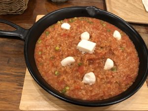 Tomato sauce risotto with house made cashew cheese and butter at CHOICE in Kyoto