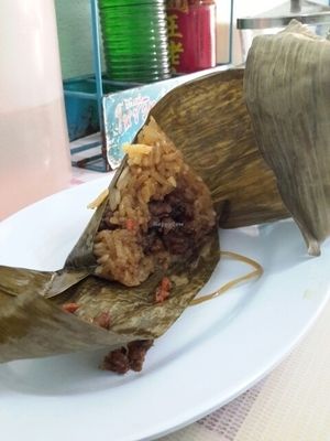 inside banana leaf bundle  at Nam Heng Vegetarian in Phuket