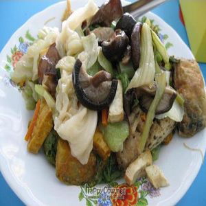 Plate of food from buffet at Nam Heng Vegetarian in Phuket