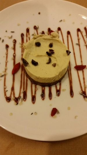 ' The unforgettable cake of the day'.
An incredibly scrumptious vegan cheesecake.  at El Cafe Blueproject in Barcelona