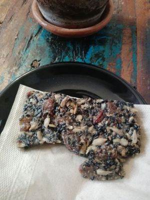 Sugar free gooey seed and goji biscuit at El Cafe Blueproject in Barcelona