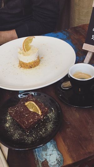 Super delicious carrot mini cake and brownie! at El Cafe Blueproject in Barcelona