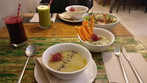 Soup with a super tasty hummus! at El Cafe Blueproject in Barcelona