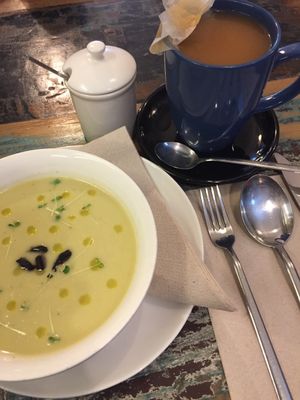 Black garlic soup at El Cafe Blueproject in Barcelona