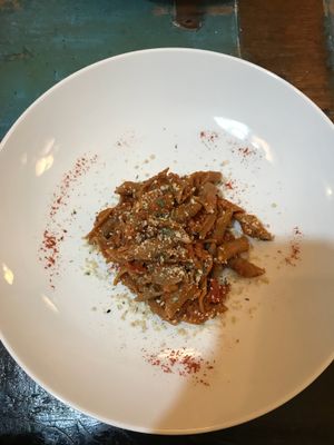 Spelt Penne with tomato bolognaise  at El Cafe Blueproject in Barcelona