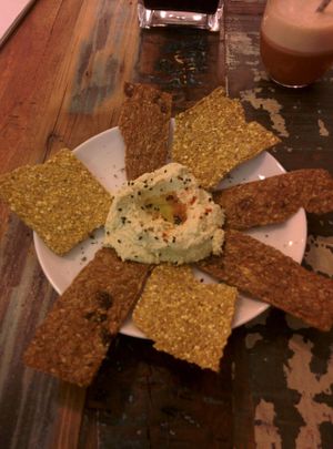 Raw hummus at El Cafe Blueproject in Barcelona