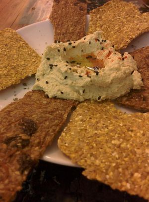 Raw hummus at El Cafe Blueproject in Barcelona