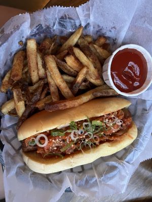 Kimchi vegan dog  at Purslane Eatery in Wakefield