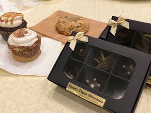 Desserts from vendors at SFVS happy vegan holidays 2024 at Sassy Foods in San Francisco