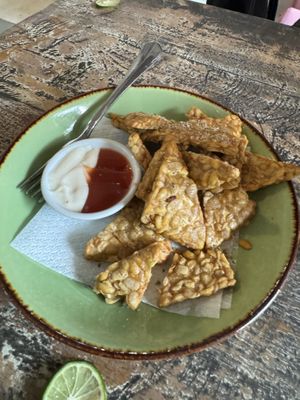 Fried Tempe, nice salt they added   at Vegan Soul Cafe in Penida Island