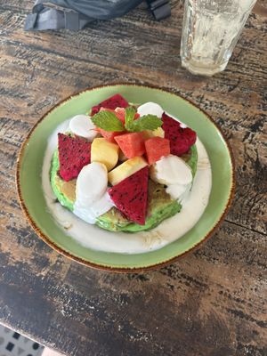 Pandan banana pancakes   at Vegan Soul Cafe in Penida Island