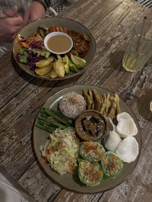Gado gado and rainbow Buddha bowl  at Vegan Soul Cafe in Penida Island