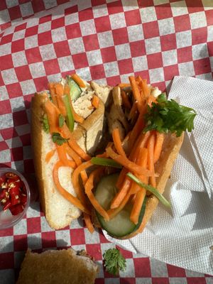 Inside of a Vegan Tofu Banh Mi  at Banh Mi Boys - Yonge St in Toronto