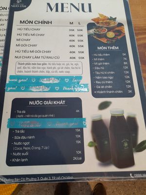 Menu in Vietnamese at Quán Hủ tiếu chay Nhân Tâm in Ho Chi Minh City