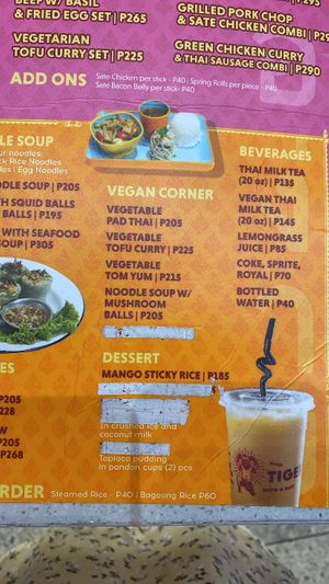 vegan corner menu  at Easy, Tiger in Quezon City