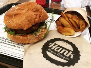 burger and wedges! at Hank Cuisine Végétale - Archives in Paris