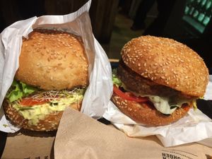 On the left ";La Catcheuse";, on the right ";le Touriste"; at Hank Cuisine Végétale - Archives in Paris