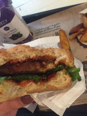 Burger, potatoes and açaï juice. at Hank Cuisine Végétale - Archives in Paris