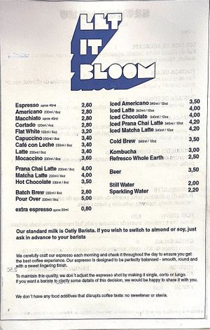 Menu  at Let It Bloom in Valencia