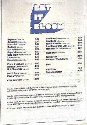 Menu  at Let It Bloom in Valencia