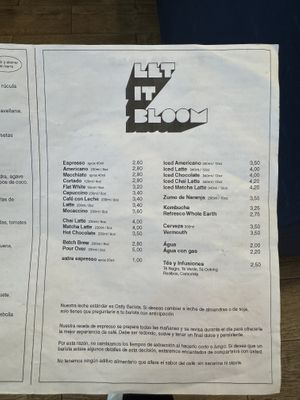 Current Drinks Menu  at Let It Bloom in Valencia