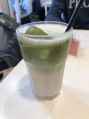 matcha iced latte  at Let It Bloom in Valencia