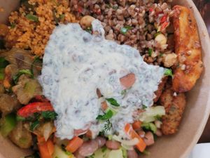 Vegan bowl (with vegan yogurt sauce) at VeggEast in Basel