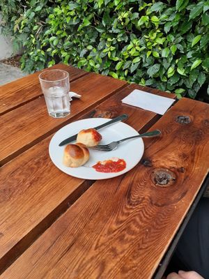 Vegan garlic knots with marinara. at Pizza Fino in Portland