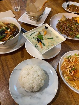 green curry and rice  at Sunflower Thai Vegetarian Restaurant in Auckland