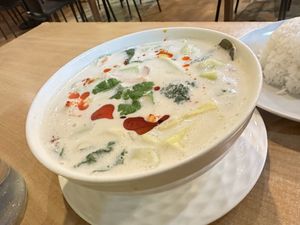 Tom Kha gai soup with jasmine rice  at Sunflower Thai Vegetarian Restaurant in Auckland