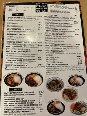 Menu today  at Sunflower Thai Vegetarian Restaurant in Auckland