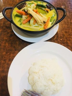 Green curry with rice  at Sunflower Thai Vegetarian Restaurant in Auckland