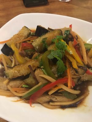 Eggplant with special sauce.  at Sunflower Thai Vegetarian Restaurant in Auckland