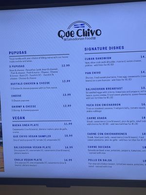 Vegan section of the menu    at Que Chivo in Hartford