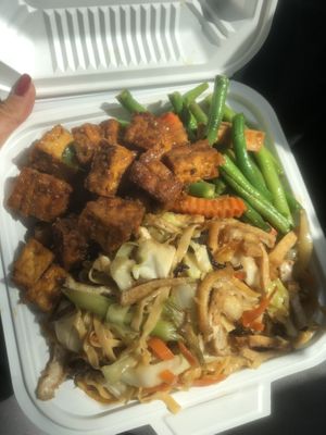 Combination: lemongrass tofu, green beans & noodles at Dong Phuong Tofu in San Jose