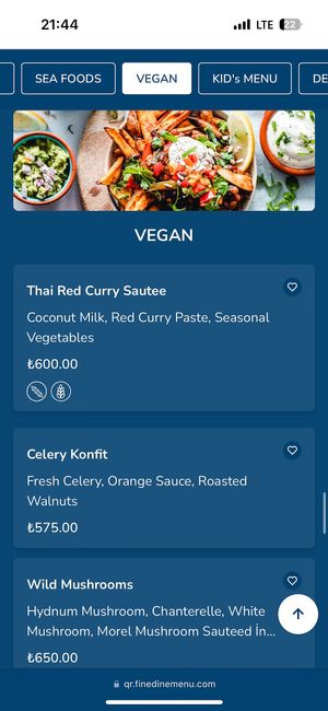 Vegan menu  at 1700 Babadağ Cafe in Fethiye