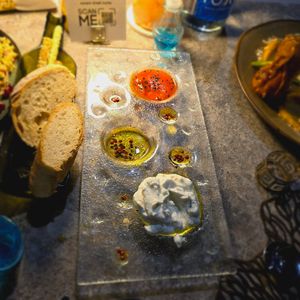 Dips and bread. at Uranus Sky Restaurant in Zakynthos
