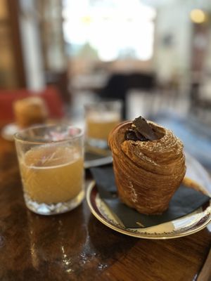 Hot pear and cinnamon drink and Nutella crufin  at Café Club Míšeňská in Prague