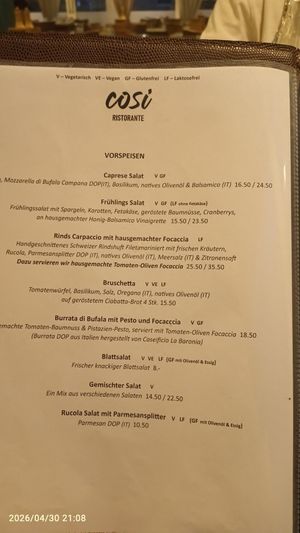 Keine vegane Pizza mehr verfügbar... Seit April 2026 at Ristorante Cosi  in Solothurn