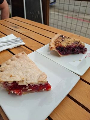 Vegan cherry and black & blueberry pie at Slice Of Humboldt Pie in Arcata