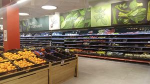 Produce aisle at Ram's Supermarket and Cash & Carry in St Georges