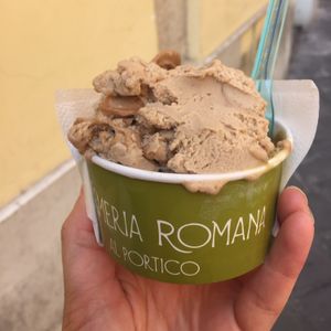 €5 tub of pistachio and hazelnut  at Cremeria Romana in Rome